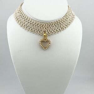 Elegant Cream Choker Necklace with Gold Heart Pendant